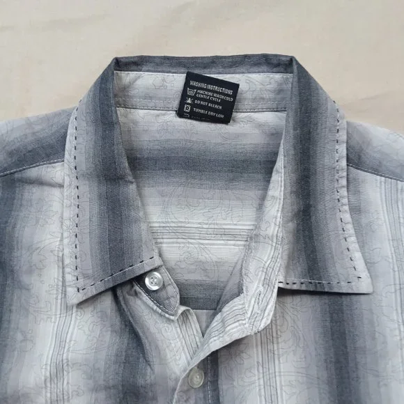 Irreverent Mens Casual Button Down Shirt Size L Gray Striped Cotton Barrel Cuff - Picture 6 of 8